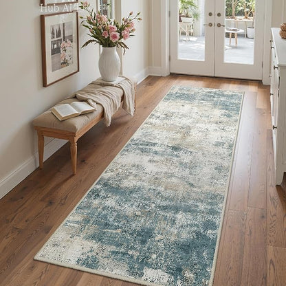 BEIMO Runner Rug for Hallway Kitchen, 2'6"x6' Machine Washable Runners Rug for Entryway, Soft Modern Abstract Throw Rugs, Low Pile Floor Cover with Non Slip Backing, Navy Beige
