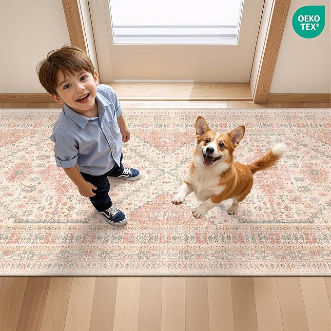 Kitchen Runner Rug Non Slip Washable 2.5x8, Soft Low Pile Entryway Rug Runners for Hallways,Carpet Runner for Living Room,Kitchen, Laundry, Bathroom(Pink,2.5'x8')