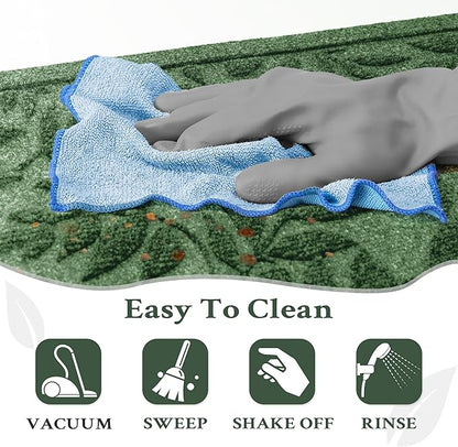Green Leaves Outdoor Indoor Entrance Door mat, Absorbent Durable Heavy Duty Welcome Front Door Mat,Thick Natural Rubber Back,Easy Clean Entryway Mat 17x30 Inch, Low Profile