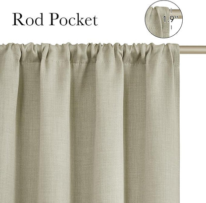NICETOWN Beige Faux Linen Room Darkening Rod Pocket Curtains 63 inch Length, W42 x L63, Light Blocking Thermal Insulated Noise Reducing Drapes for Bedroom Living Room Farmhouse Decor, 2 Panels