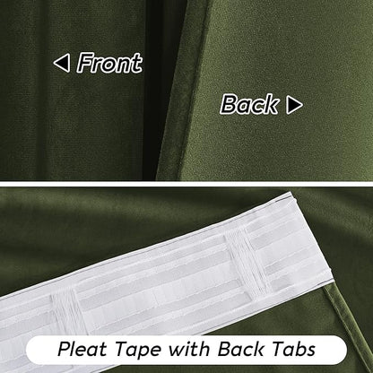 RYB HOME Olive Green Velvet Curtains 63 inches Length with Hook Tape, Thermal Insulated Privacy Protect Decorative Drapes for Bathroom Window, W 42 x L 63 inches, 2 Panels Set