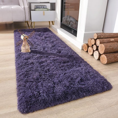 Chicrug Soft Runner Rug for Bedroom Living Room Plush Fluffy Rug 2x6 Feet, Shag Furry Runner Rug Carpet Non Shedding for Nursery Children Kids Girls Room Home Decorative, Grey Purple