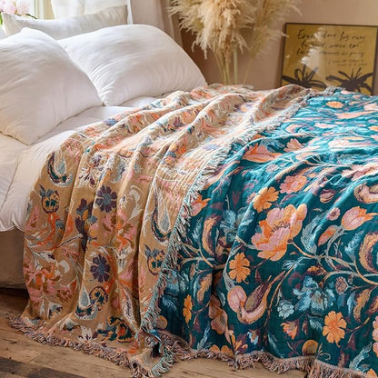 MSGKV Boho Throw Blanket for Couch 50"x60" Cotton Birds Floral Blanket Sofa Chair Blankets Muslin Spring Breathable All Seasons Lightweight Farmhouse Blankets Home Decor