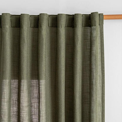 MYSKY HOME Living Room Curtains 90 Inches Long Farmhouse Light Filtering Privacy Curtain Drapes for Patio, Linen Look Texture Fabric Bohemian Draperies Soft Touch, 100" Wide, Olive Green, 1 Pieces