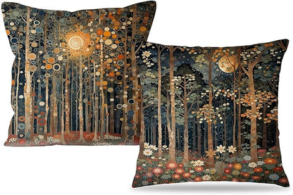 Rustic William Morris Inspired Autumn Forest Decor Throw Pillow Covers 18x18 Set of 2,Vintage Botanical Nature Decorative Throw Pillow Covers for Home Bedroom Living Room,Fall Home Room Decor