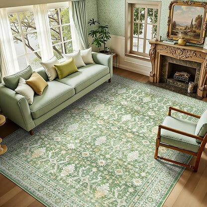 Lofus 6x9 Area Rug for Living Room,Light Green Washable Area Rugs with Non-Slip Backing,Soft Boho Carpets for Bedroom Dining Room Home Office Indoor Nursery