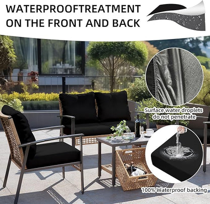 14Pcs Outdoor Cushion Covers, Patio Cushion Covers,Stretch Elastic Slipcovers, Replacement Washable & Reusable Furniture Protector for Patio Couch (Black,Cover Only)