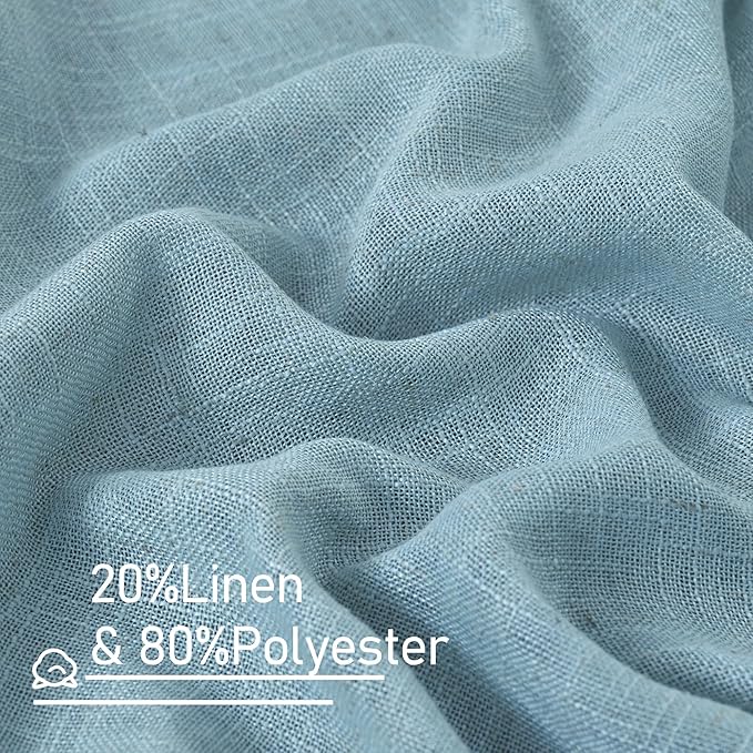 LAMIT Sheer Linen Curtains 63 Inch for Bedroom, Light Filtering Country Decor Semi Sheer Farmhouse Boho Curtains Back Tab and Rod Pocket Living Room Panels, Stone Blue, 2 Panels, 52 x 63 Inch