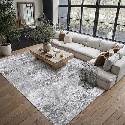 PureCozy 5x7 Grey Area Rug Washable Non Slip Modern Abstract Living Room Carpet Neutral Low Pile Soft Gray Bedroom Contemporary Throw Rug Indoor for Kitchen Office Laundry Dining Room