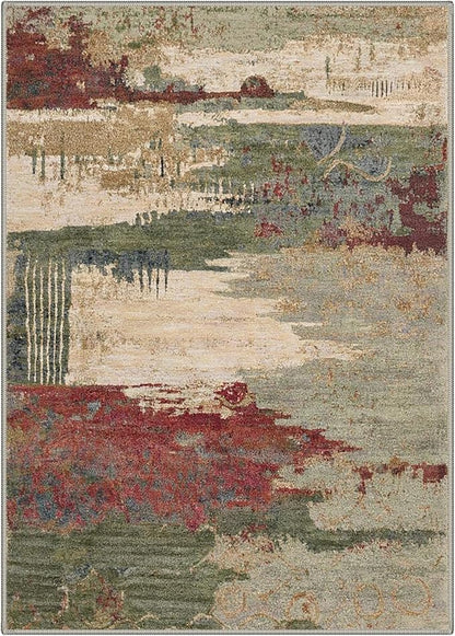 Area Rugs 5x7 for Living Room Bedroom, Modern Abstract Machine Washable Rug, Large Soft Low Pile Floor Carpet with Non Slip Backing for Dining Room, Moss Green