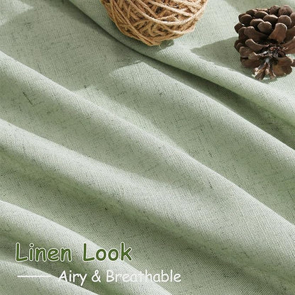Nanspring Mist Sage Linen Curtains Semi Sheer 96 Inches Long 2 Panels Set for Living Room Back Tab Rod Pocket Light Filtering Drape for Bedroom Modern Farmhouse Coastal Decor Protect Privacy 52x96