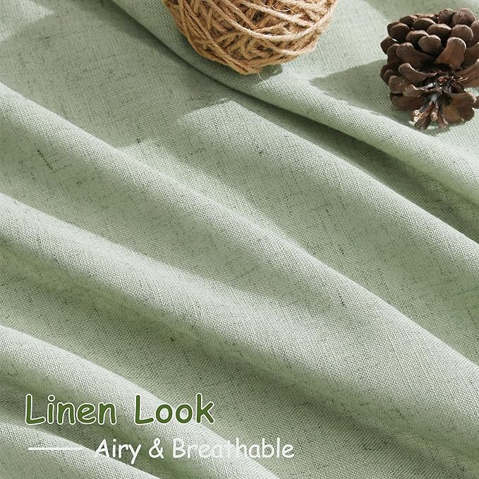Nanspring Mist Sage Linen Curtains 108 Inches Long for Living Room Bedroom 2 Panels Set Extra Long Back Tab Curtain Light Filtering Sheer Drapes Floor to Ceiling Curtain for Large Windows 52x108