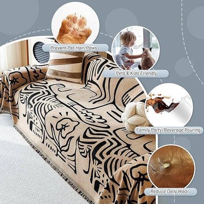 MYSKY HOME Couch Cover for Dogs, Washable Couch Covers, Sofa Covers for Sectional Sofa, Couch Cover 2 Cushion Sofa Dogs Furniture Protector, Chenille Sofa Covers for Pets, 71"x118", Abstract Coffee