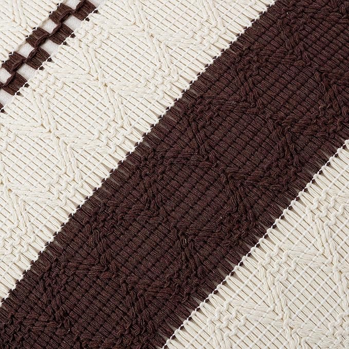 Fancy Homi Set of 1 Boho Brown Decorative Throw Pillow Cover 20x20 Inch for Couch Bed Sofa, Aesthetic Modern Organic Farmhouse Home Decor, Soft Cotton Cute Accent Macrame Woven Cushion Case