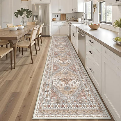 3x14 Runner Rug for Hallway, Non-Slip Long Kitchen Mats for Floor, Vintage Washable Rug for Entryway, Soft Hallway Runner for Dining Room, Bedroom, Living Room(Orange,3'x14')