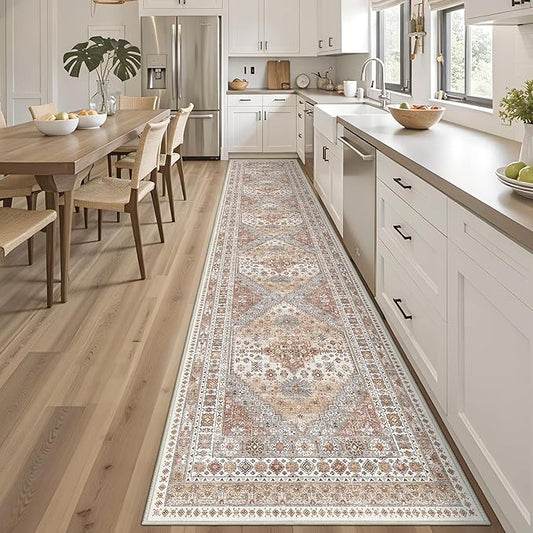 3x14 Runner Rug for Hallway, Non-Slip Long Kitchen Mats for Floor, Vintage Washable Rug for Entryway, Soft Hallway Runner for Dining Room, Bedroom, Living Room(Orange,3'x14')