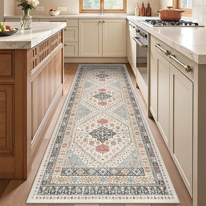 Kitchen Runner Rug Non Slip Washable 2.5x8, Soft Low Pile Entryway Rug Runners for Hallways,Carpet Runner for Living Room,Kitchen, Laundry, Bathroom(Blue/Red/Multi,2.5'x8')