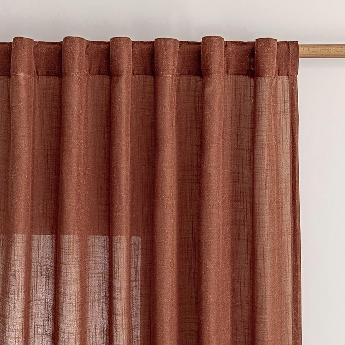 MYSKY HOME Curtains for Living Room 84 Inches Long Light Filtering Semi Sheer Curtains Bedroom Window Drapes Privacy Back Tab Farmhouse Rustic Boho Modern Country, Terracotta, 50" x 84", 2 Panels