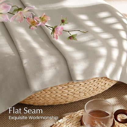 NICETOWN Cocoa Cream Linen Curtains for Kitchen, Thick Flax Small Window Treatments Semi Sheer Privacy Assured with Light Through for Cafe/Bathroom, W55 x L84, 2 Panels
