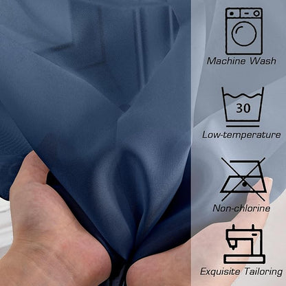 Simplebrand Navy Blue Sheer Curtains 90 Inches Long 2 Panels, Light Filtering Rod Pocket Solid Color Window Sheer Curtain Panels, Elegant Curtains & Drapes for Living Room, Bedroom, 42" W x 90" L