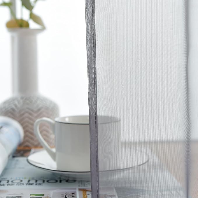 youleyar Solid Sheer Rod Pocket Curtain Voile Draperies 2 Panels White Beige Black Grey Coffee 38 Inch Width 45 Inch Long 1 Pair for Kitchen Bedroom Children Living Room Yard(Grey,38Wｘ45L)