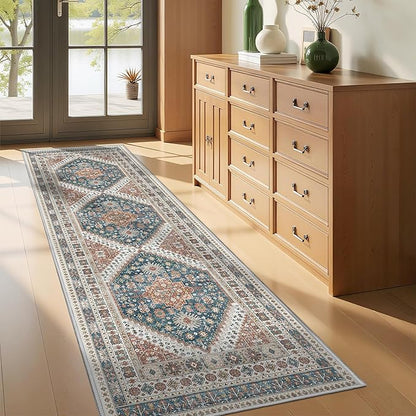 Kitchen Runner Rug Non Slip Washable 2.5x8, Soft Low Pile Entryway Rug Runners for Hallways,Carpet Runner for Living Room,Kitchen, Laundry, Bathroom(Blue/Red,2.5'x8')
