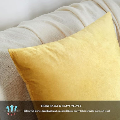 GIGIZAZA 18x18 Yellow Velvet Decorative Throw Pillow Covers for Sofa Bed 2 Pack Soft Cushion Cover