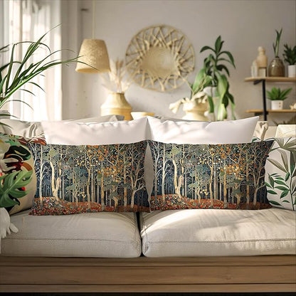 Rustic Autumn Forest Pillow Covers 20x12 Set of 2, Fall Home Room Decor, Vintage Botanical Nature William Morris Inspired Decorative Throw Pillow Covers for Home Bedroom Living Room