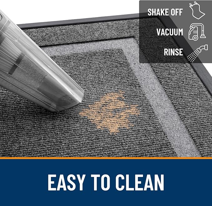 OLANLY Front Door Mat Indoor Outdoor Entrance, Waterproof All-Season, All-Weather Doormat, Sturdy Natural Rubber, Fade Resistant, Low Profile, Easy Clean Patio Porch Entryway Mat, 59x23, Dark Grey