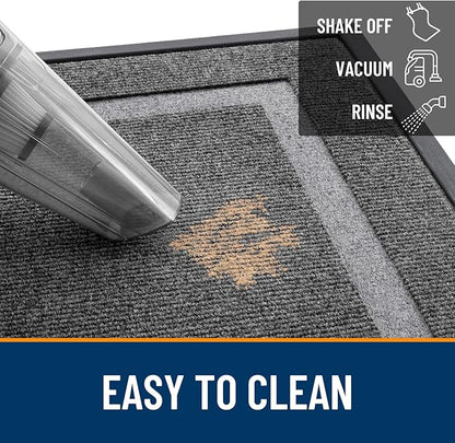 OLANLY Front Door Mat Indoor Outdoor Entrance, Waterproof All-Season, All-Weather Doormat, Sturdy Natural Rubber, Fade Resistant, Low Profile, Easy Clean Patio Porch Entryway Mat, 35x23, Dark Grey