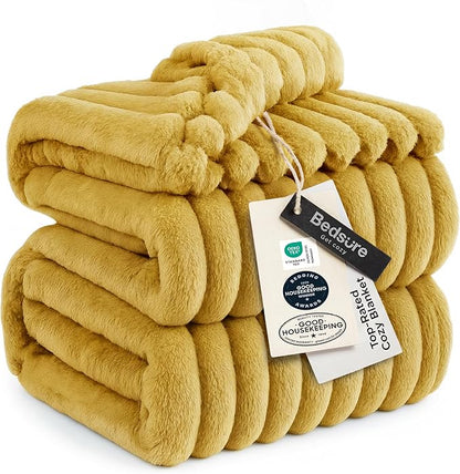 Bedsure GentleSoft Yellow Fleece Blanket for Couch - Cozy Soft Blankets for Women, Cute Small Throws for Girls, 90x90 Inches
