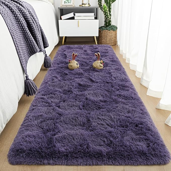 Tepook Soft Runner Rugs for Bedroom 2x6 ft with Rubber Backing, Purple Fluffy Rugs for Living Room, Shag Bedside Rug Fuzzy Plush Carpet for Room, Area Rug for Dorm Nursery Hallway Indoor Home Decor