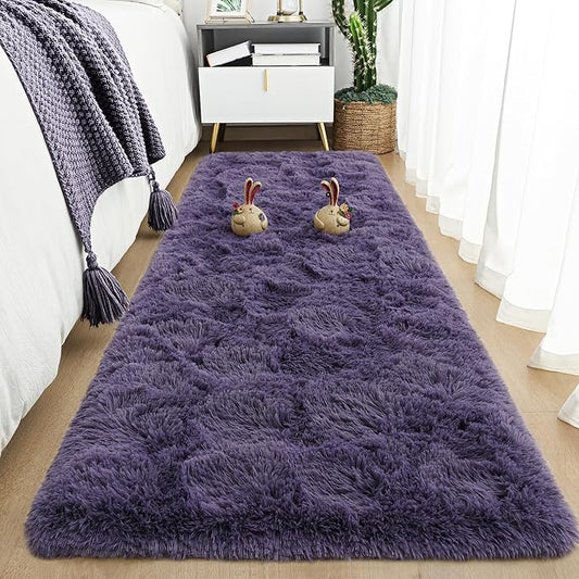 Tepook Soft Runner Rugs for Bedroom 2x6 ft with Rubber Backing, Purple Fluffy Rugs for Living Room, Shag Bedside Rug Fuzzy Plush Carpet for Room, Area Rug for Dorm Nursery Hallway Indoor Home Decor