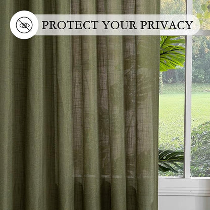 MYSKY HOME Living Room Curtains 90 Inches Long Farmhouse Light Filtering Privacy Curtain Drapes for Patio, Linen Look Texture Fabric Bohemian Draperies Soft Touch, 100" Wide, Olive Green, 1 Pieces