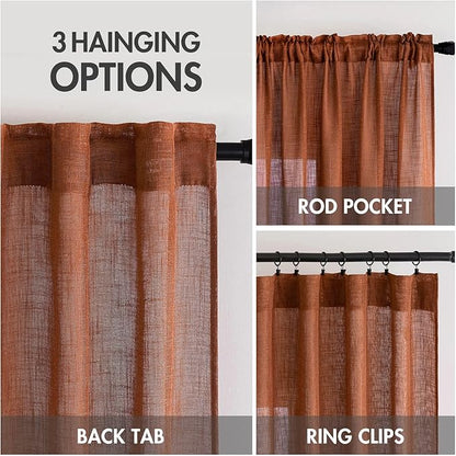 MIULEE Burnt Orange Linen Curtains 96 Inch Long for Bedroom Living Room, Soft Thick Linen Textured Window Drapes Terracotta Rust Boho Fall Decor Semi Sheer Light Filtering Back Tab 2 Panels