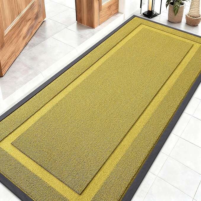 OLANLY Front Door Mat Indoor Outdoor Entrance, Waterproof All-Season, All-Weather Doormat, Sturdy Natural Rubber, Low Profile, Easy Clean Patio Porch Entryway Mat, 59x23, Lime Green