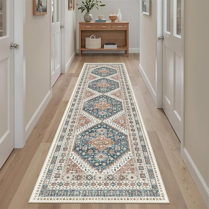 Madane Runner Rug 2x8, Washable Hallway Runner Rugs, Non-Slip Low-Pile Soft Kitchen Rug Runner Laundry Room Rug, Vintage Throw Entry Foyer Mat for Entrance Living Room (Navy Blue, 2 x 8)