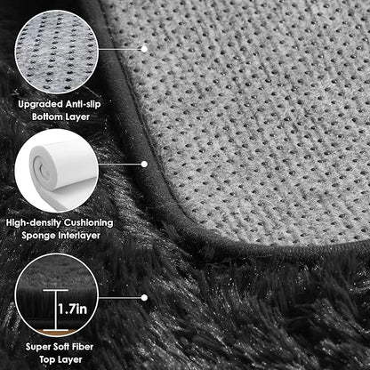 ONASAR Black Area Rugs 9x12 Living Room, Large Fluffy Shag Bedroom Rug, Soft Plush Thick Shaggy Big Floor Carpet for Kids Boy and Girls Teen Dorm Nursery Indoor Home Decor Aesthetic