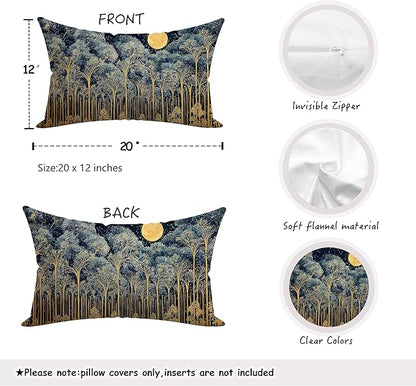 Rustic William Morris Night Forest Moon Decor Pillow Covers 12x20,Vintage Dark Gold Botanical Nature Landscape Decorative Throw Pillow Covers for Home Bedroom Living Room