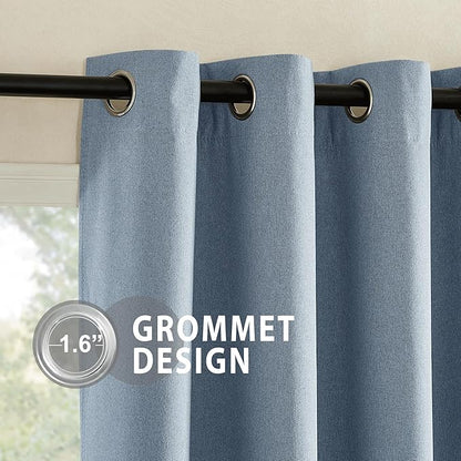 NICETOWN Stone Blue Full Shade Faux Linen Curtain Panels 90" Long, Pair of Energy Smart & Noise Blocking Out Blackout Drapes for Guest Room Window, Thermal Insulated Lined Window Dressing (52 inch)