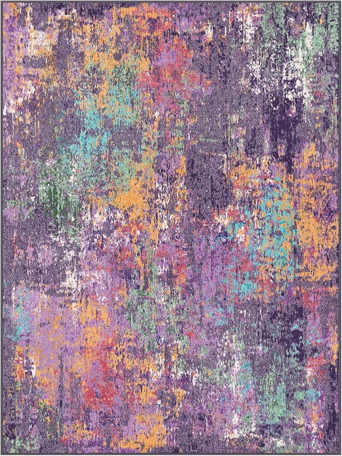 Washable Area Rugs 2'x3' Non-Slip Modern Abstract Soft for Living Room Entryway Bedroom Nursery, Print Pattern, Purple Orange Blue Green Rust Red Colorful