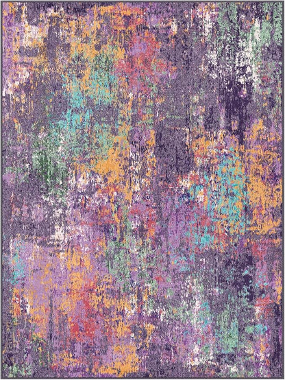 Washable Area Rugs 2'x3' Non-Slip Modern Abstract Soft for Living Room Entryway Bedroom Nursery, Print Pattern, Purple Orange Blue Green Rust Red Colorful