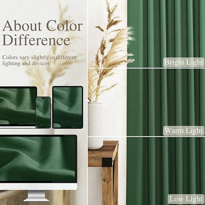 Nanspring Green Boho Curtains for Bedroom Back Tab Rod Pocket Semi Sheer Linen Curtains 90 Inches Long 2 Panel Set Light Filtering Neutral Farmhouse Lightweight Drapes for Living Room 52x90