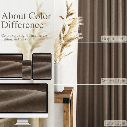 Extra Long Light Brown Curtains 2 Panels 102 Inches Long for Living Room Back Tab Rod Pocket Light Filtering Semi Sheer Drapes Cotton Linen Textured Window Curtain 102 Inch Length for Bedroom 9 FT