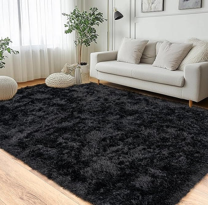 Pionblank Super Fluffy Area Rug for Living Room 5x7 Feet, Modern Indoor Shaggy Carpet, Soft Plush Non Slip Rugs for Bedroom Kids Room Cloakroom Home Decor, Black