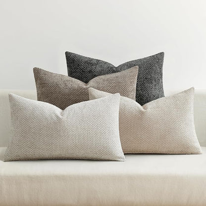 MIULEE Pack of 4 Couch Throw Pillow Covers 12x20 Inch Neutral Soft Decorative Chenille Pillow Covers Farmhouse Boho Accent Cushion Covers for Mid Century Modern Spring Decor Sofa Bedroom Living Room
