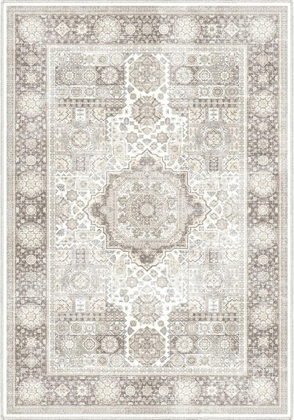 8x10 Rug - Cream & Grey Area Rug - Foldable Non Slip Vintage Rugs for Living Room - Modern Area Rugs 8x10 - Boho Living Room Rugs for Bedroom Dining Room, Distressed Pattern Carpet