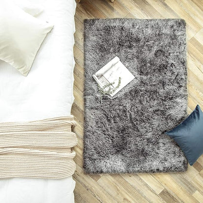 Ashler HOME DECO Soft Fox Faux Fur Chair Couch Cover Area Rug for Bedroom Floor Sofa Living Room Black White Rectangle 3 x 5 Feet