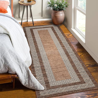 Washable 2.5x10 Kitchen Runner Rug, Easy Clean Geometri Rugs for Hallway Entryway, Indoor Outdoor Non Slip Rug Farmhouse Morden Carpet Door Mat Area Rug for Laundry Room Dark Brown