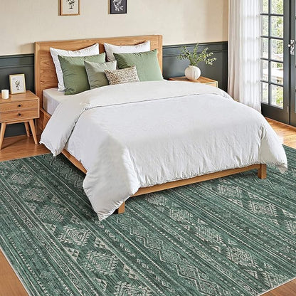 Nakagishi 6x9 Area Rugs Living Room: Washable Boho Large Neutral Soft Farmhouse Rug Stain Resistant Modern Indoor Floor Non-Slip Carpet for Bedroom Nursery Kids Playroom Office Dining Room Dorm- Green
